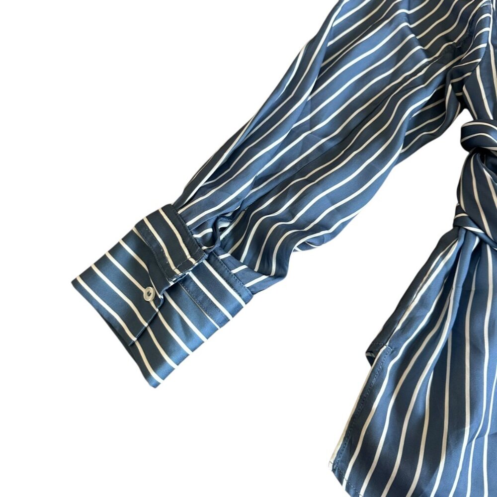 Maje Blue and White Striped Wrap Blouse - Picture 10 of 14